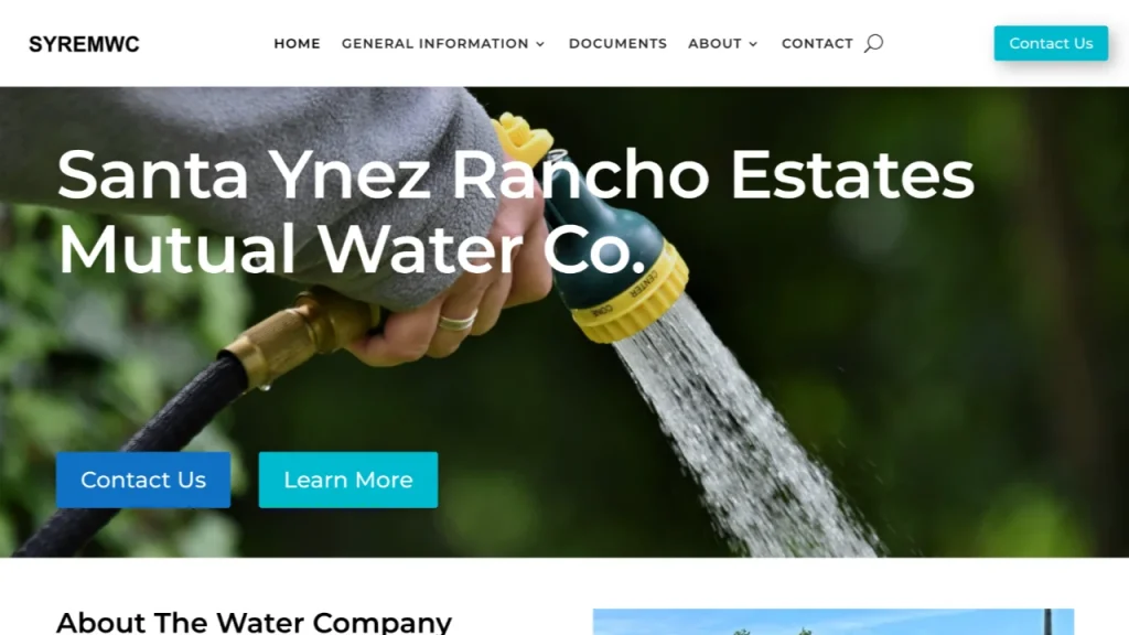 Santa Ynez Rancho Estates Mutual Water Co. was an interesting adventure. The prupose of building.a website for the organization was to increase communication and information.